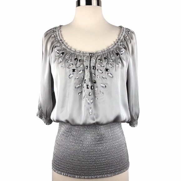 White House Black Market Tops - White House Black Market Silver Jewel Blouse XS